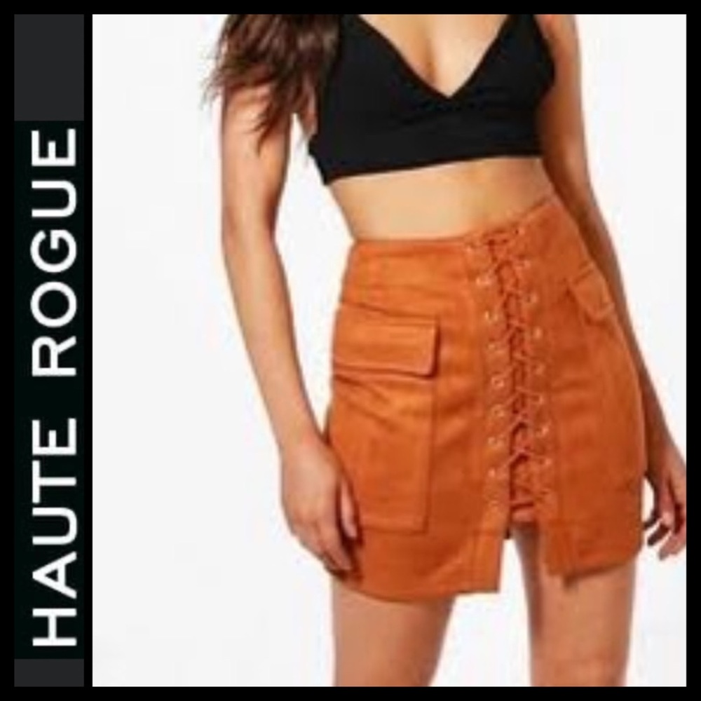 NWOT Haute Rogue Faux Suede Lace-Up Skirt